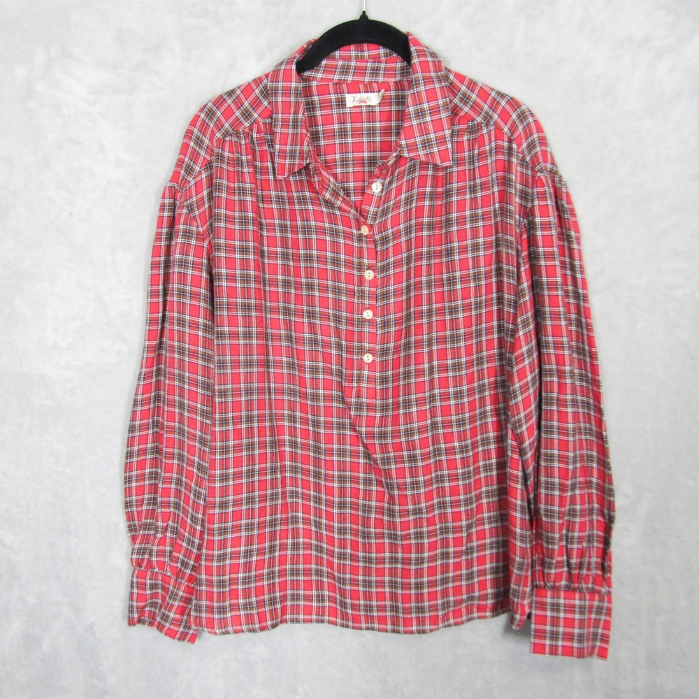 Faherty Shirt Womens Medium Red Plaid Button Up Collar Long Sleeve Casual
